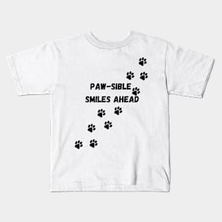 Paw-sible Smiles Ahead, dog, cute, paw prints Kids T-Shirt